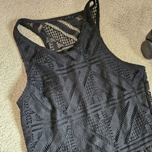 black dress long skirt with patterned backless top